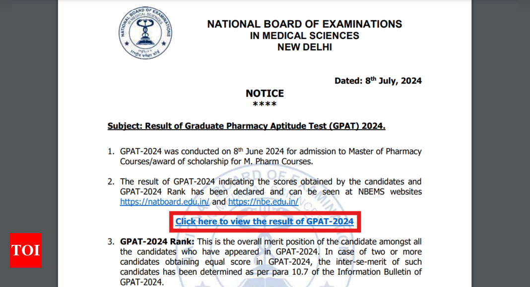 GPAT end result 2024 declared, scorecards releasing shortly at natboard.edu.in: Test steps to obtain