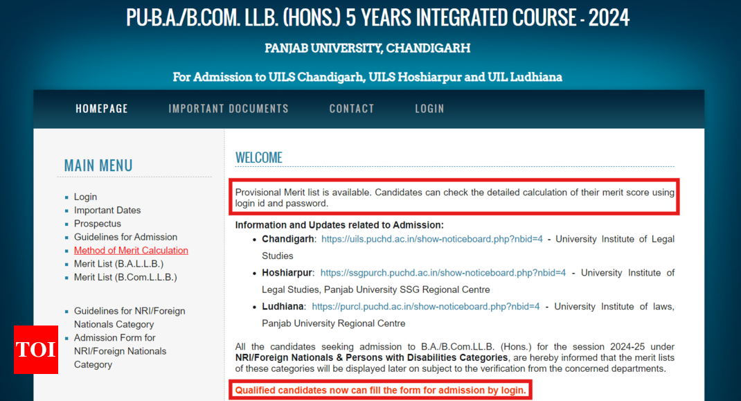 PU LLB 2024 Advantage Record launched at uglaw.puchd.ac.in, counselling to start on July 10: Direct hyperlink to examine