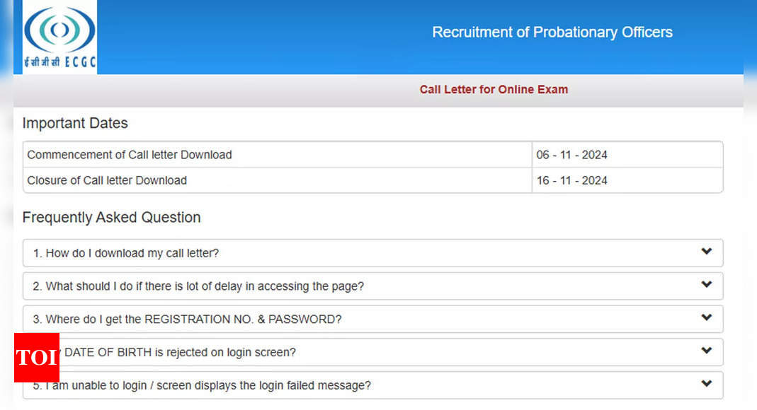 ECGC PO Admit Card 2024 Launched for November 16 Examination: Direct Hyperlink