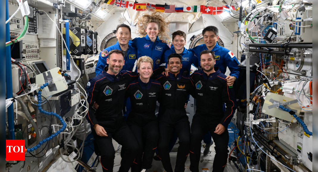 Smiling, posing in flight fits: Astronaut Shubhanshu Shukla’s poses with crew at space station; see pics | India News