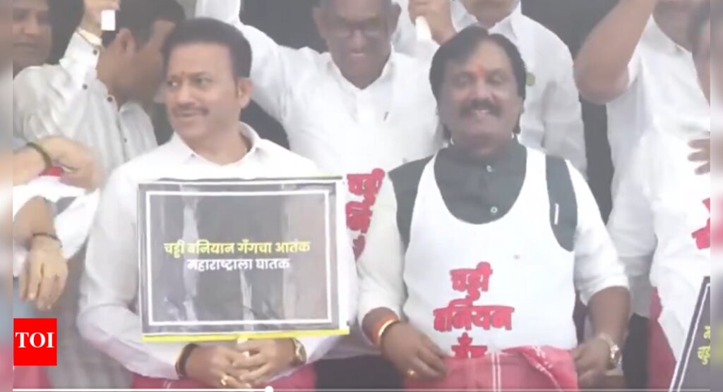 ‘Chaddi-baniyan gang’: Opposition stages unique protest against Shiv Sena MLAs – Watch video | India News