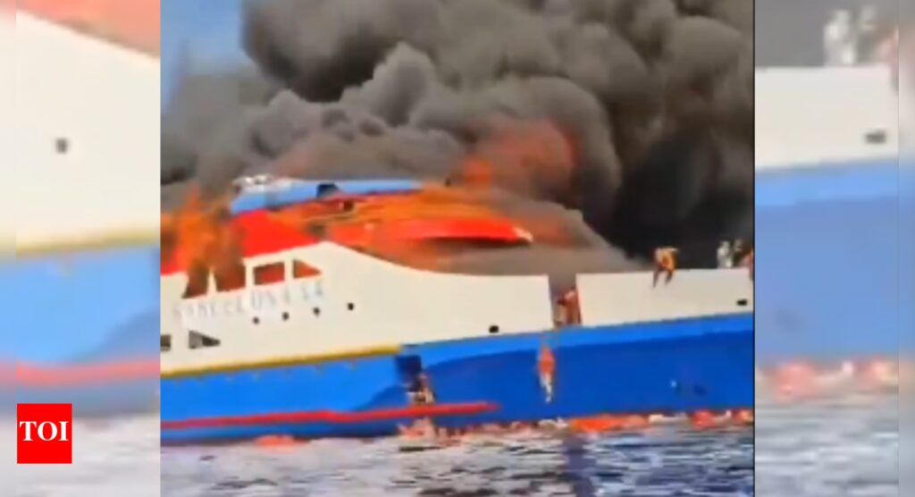Watch: Indonesian ferry packed with 300 bursts into flames, passengers forced to jump into sea