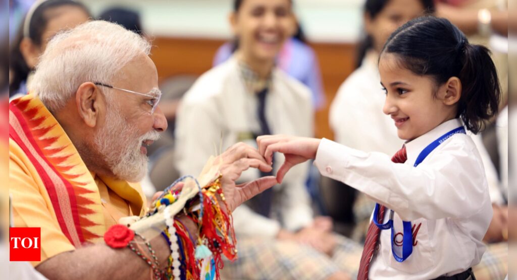 Raksha Bandhan with the PM: Modi shares cute moment with kids; Brahma Kumaris join celebration – Pics | India News