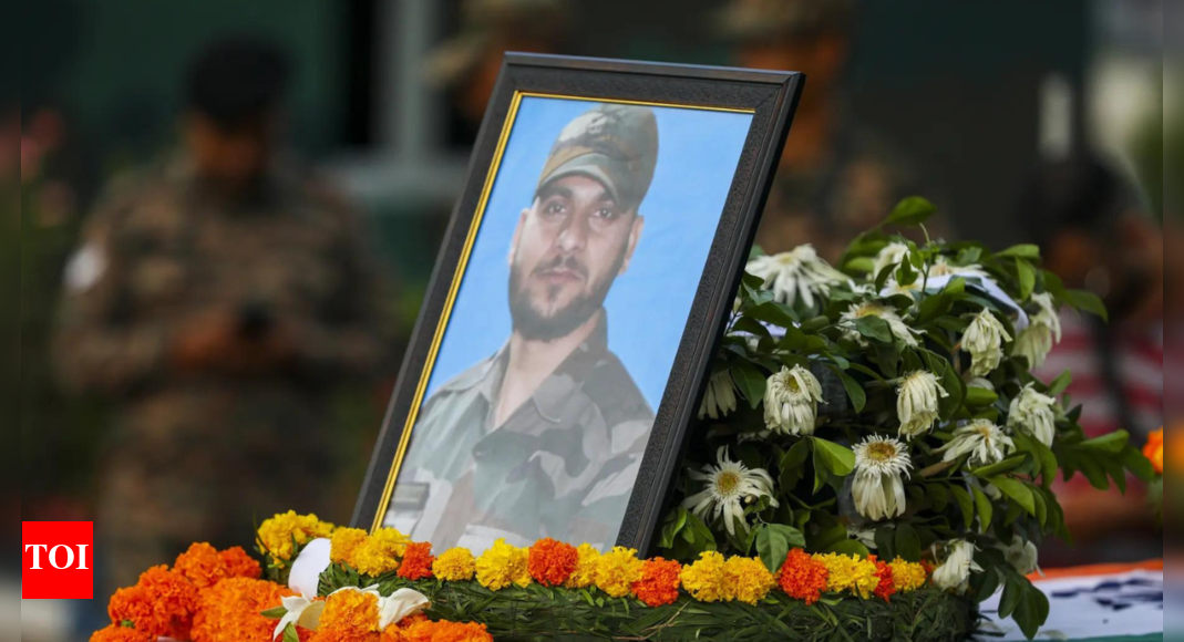 Tributes paid to fallen soldier; operation on to track down terrorists in J&K forest | India News