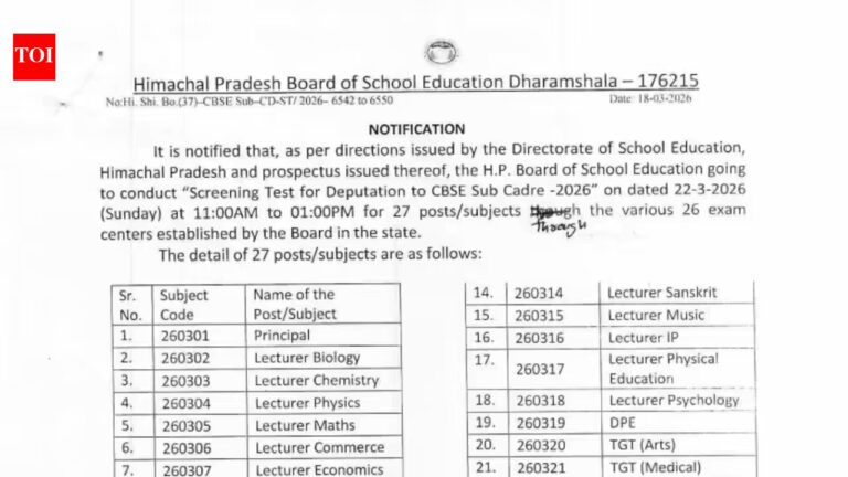 HPBOSE admit card 2026 out for CBSE Sub-cadre screening test at hpbose.org: Direct link to download here