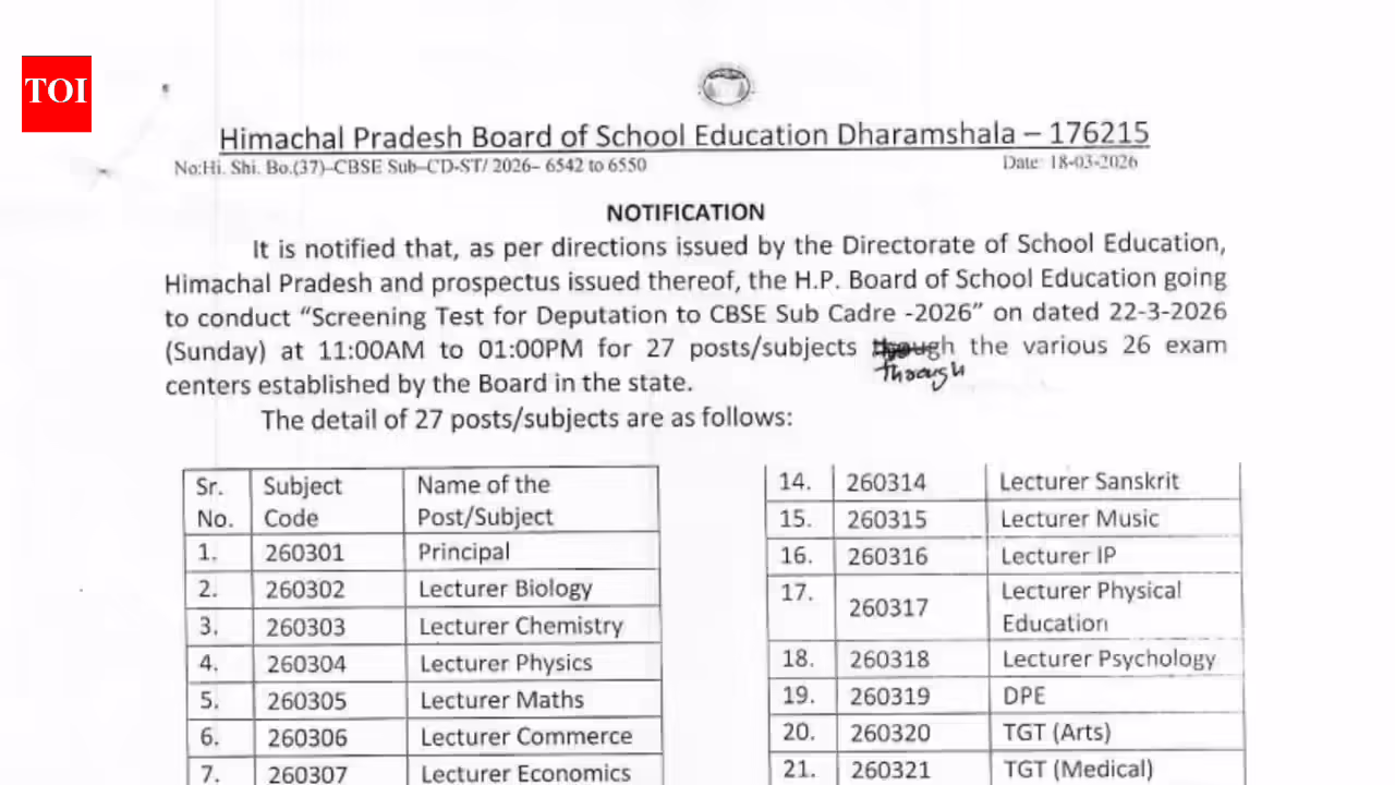 HPBOSE admit card 2026 out for CBSE Sub-cadre screening test at hpbose.org: Direct link to download here HPBOSE admit card 2026 out for CBSE Sub-cadre screening test at hpbose.org: Direct link to download here