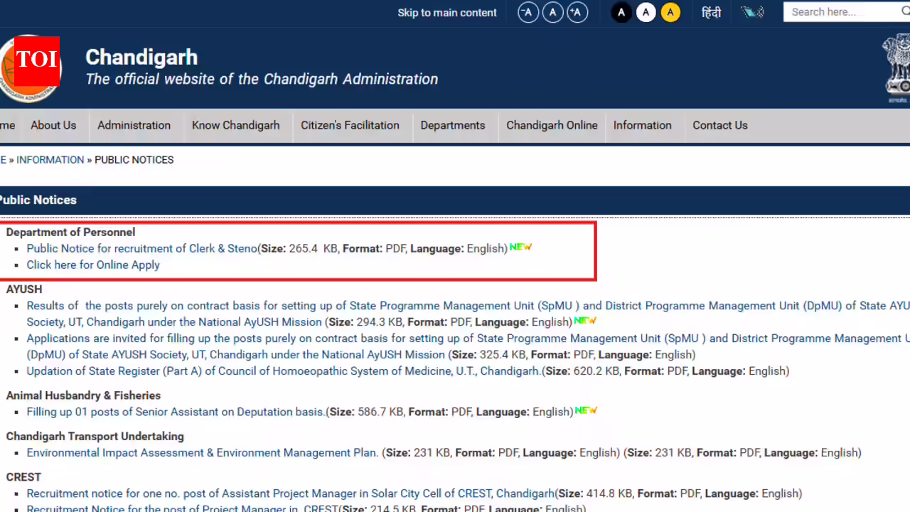 Chandigarh Administration Recruitment 2026: Applications open for 257 Clerk, Steno-Typist posts; direct link here