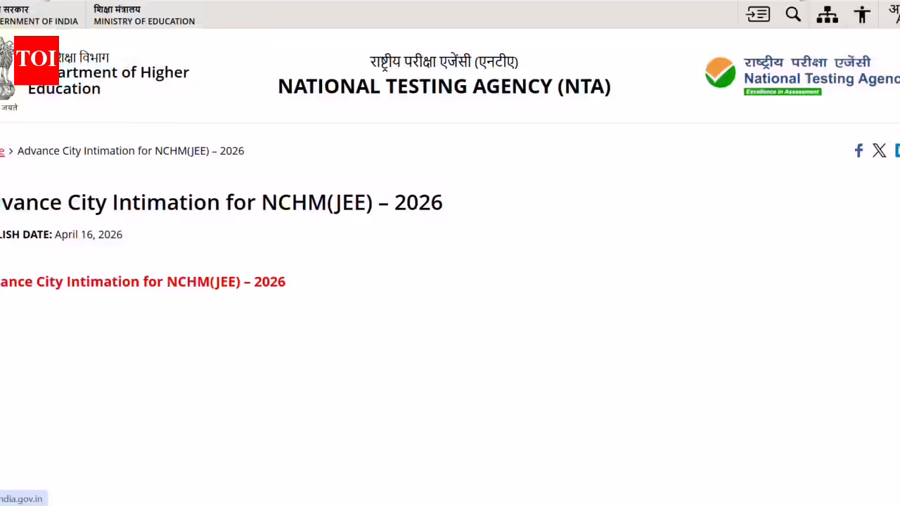 NTA NCHM JEE 2026 exam city intimation slip released at exams.nta.nic.in; admit card soon: Direct link to download here
