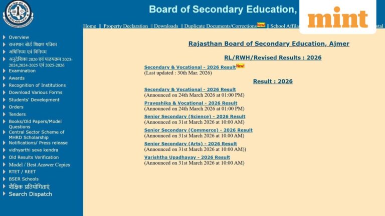 RBSE Rajasthan Board 12th Result 2026 highlights: Free scooty for girls’ topper; Deepika at 99.8%