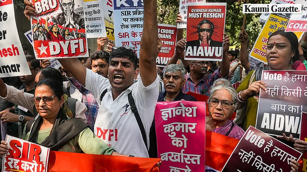 Citizen groups and student organisations march towards Election Commission headquarters to protest alleged voter deletions